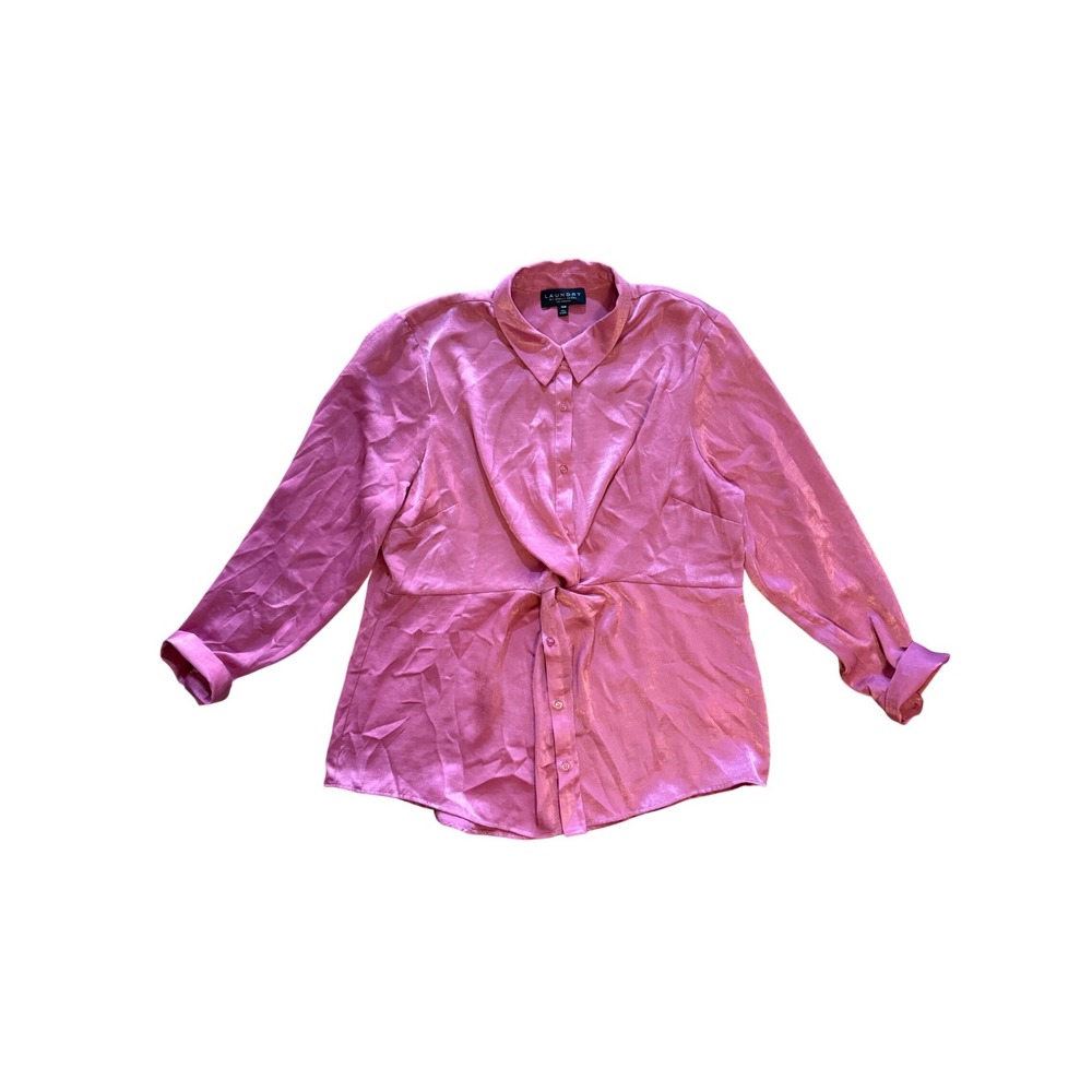 Laundry by Shelli Segal Women's Pink Twist Front Shimmer Button Down Blouse 16W
